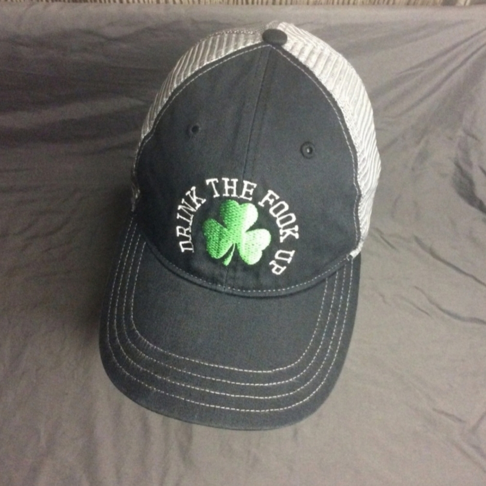 Richardson 111 Gray Black Men's DRINK THE FOOK UP Green Clover Trucker Cap OSFM